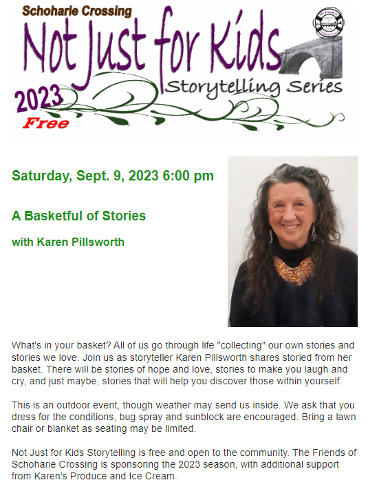 Karen Pillsworth will be performing at Schoharie Crossing on Sept 9, 2023